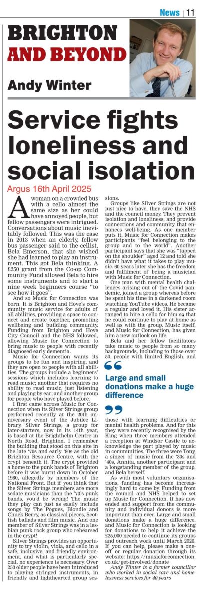 A newspaper clipping from the Brighton Argus